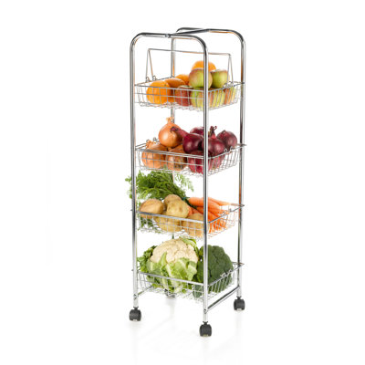 Kitchen Trolley on Wheels for Food Storage with 4 Baskets Serving Cart