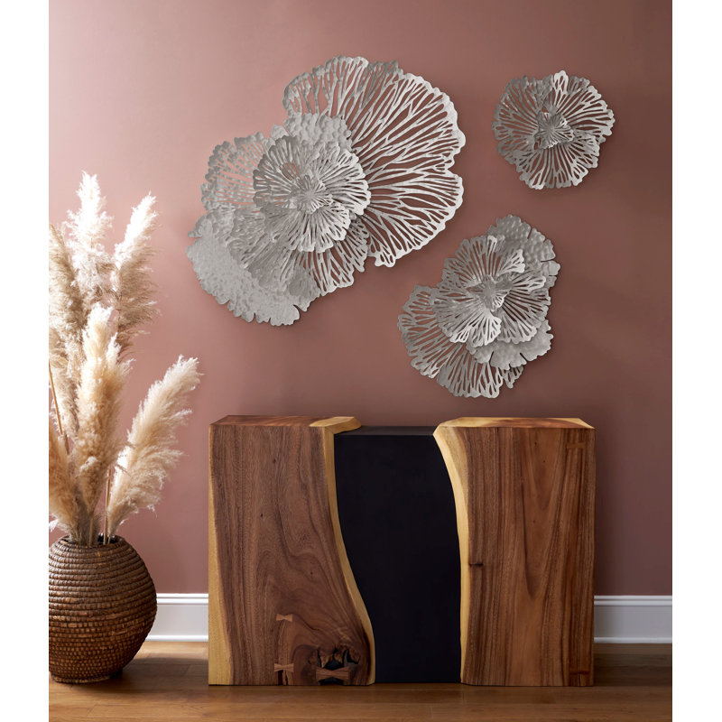 Extra Small Gray Metal Floral Wall Art