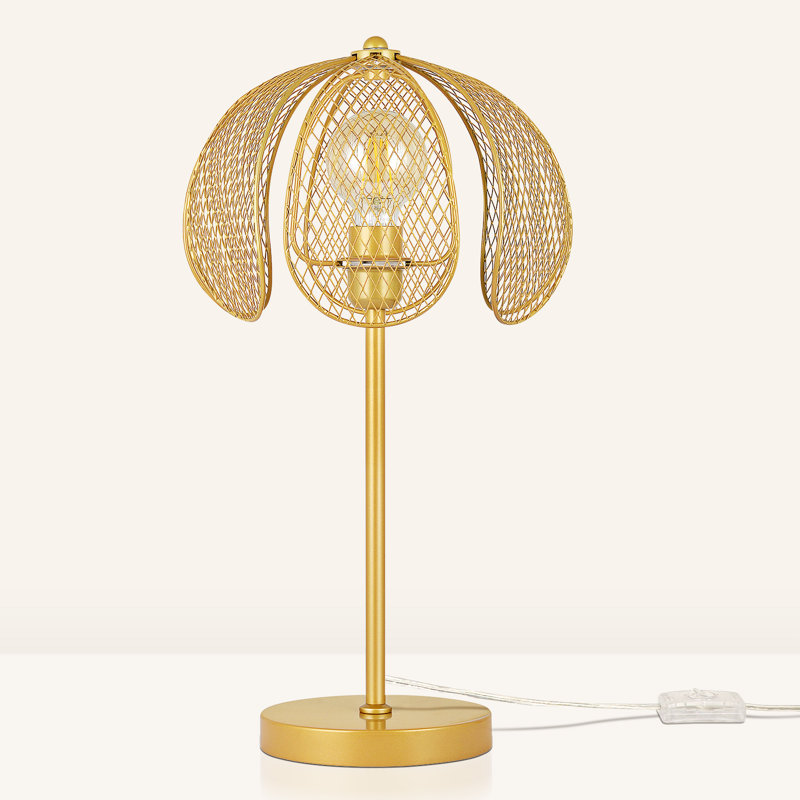 Euzelia 20'' Gold, Metal Mesh Shade, Floral Table Lamp with Glass LED Bulb