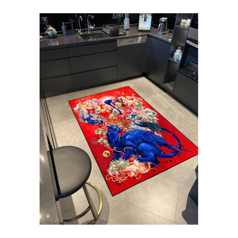 Tapis rouge lavable à la machine, Sous-tapis rectangulaire de 3 pi 3 po x 4 pi 11 po