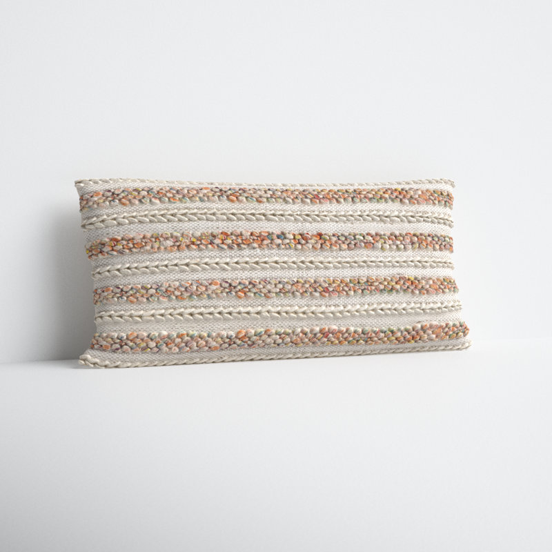 Lottie Striped Cotton Blend Pillow Cover, Cream/White, Polyester