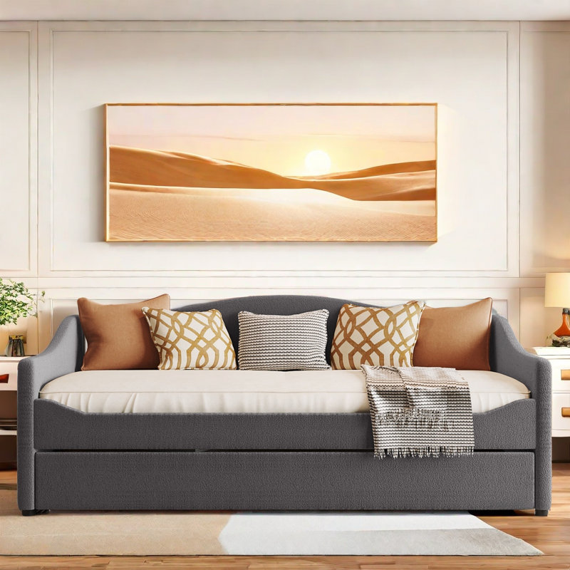 Daybed With Led Light And Trundle, Gray