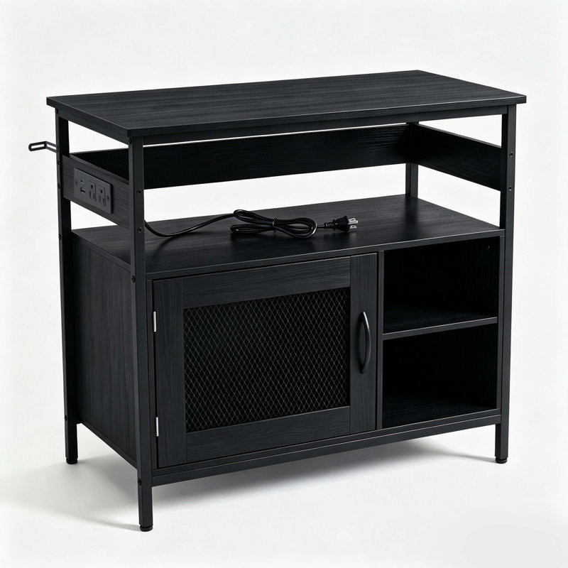 Support pour aquarium avec prises électriques, support en métal et en bois, H 31,5 po x l 37 po x P 18,9 po, Noir
