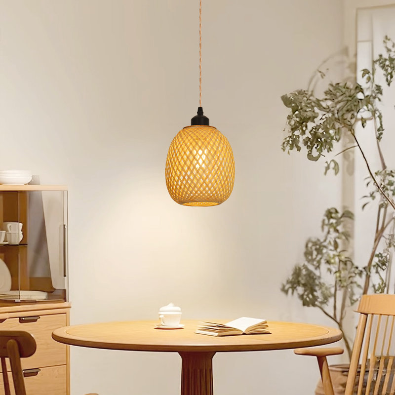 Luminaire suspendu en bambou tissé à la main pour panier pour îlot de cuisine