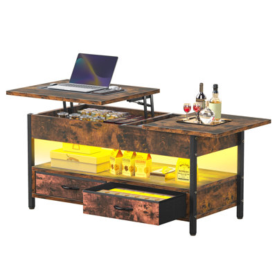 Metro Lane Lift Top Wooden Coffee Table with 2 Drawers And Storage Shelf