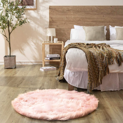 Haja Pink Fluffy Faux Sheepskin Fur Shag Area Rug