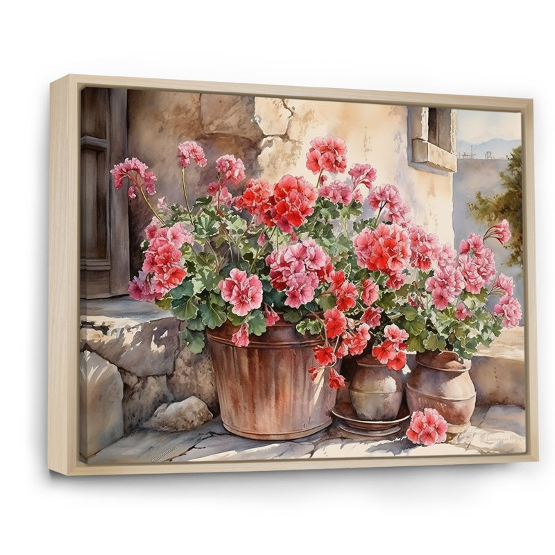 Poteries Geraniums Sunset - impression, H 34 po x l 44 po x P 1,5 po, Cadre naturel flottant