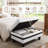 Rectangular Storage Ottoman Bench With Hinged Lid, Faux Leather Footrest For Living Room, Bedroom, Entryway, White With Black Strip, 35"X23.5"X17.5"-230915065