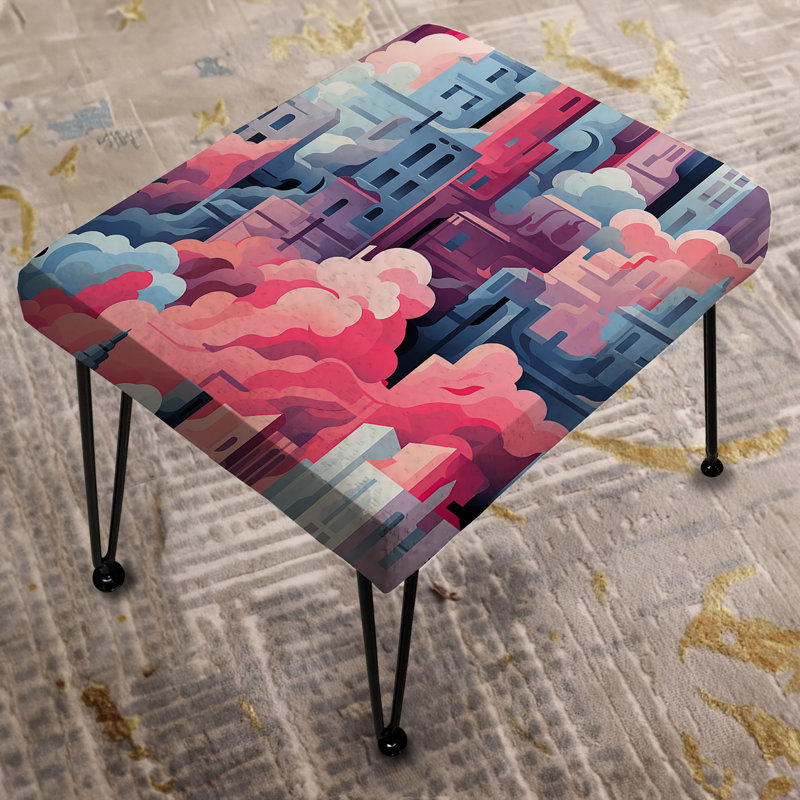 Motif de paysage urbain bleu et rose - Repose-pieds rectangulaire abstrait