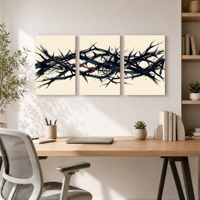 Ensemble de 3 toiles noires épineuses noires avec nœuds de corde rouge, 30"H x 20"W x 3pcs
