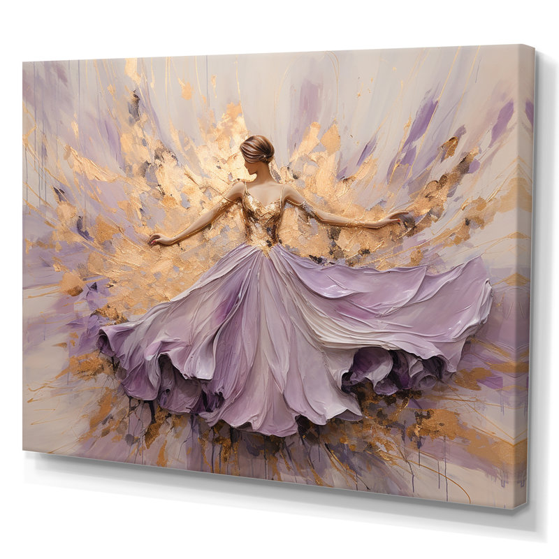 Minimalisme, ballerine mauve dorée - ballet, art mural, H 24 po x l 32 po x P 1 po, Toile tendue