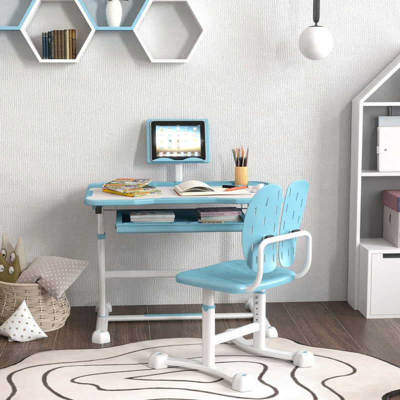 Ensemble de fauteuils et de chaises réglables en hauteur avec siège inclinable, porte-livres et bibliothèque, Bleu
