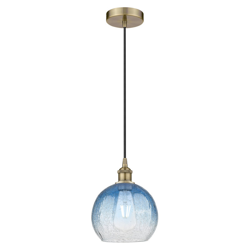Edison - Brookhaven Globe - Mini luminaire suspendu à cordon 8 po 1 lumière, Sapphire Blue, Antique Brass