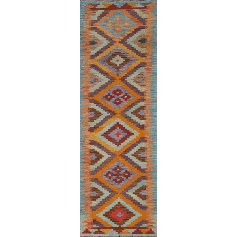Multolor Kilim Reversible Wool Runner Rug 3x10