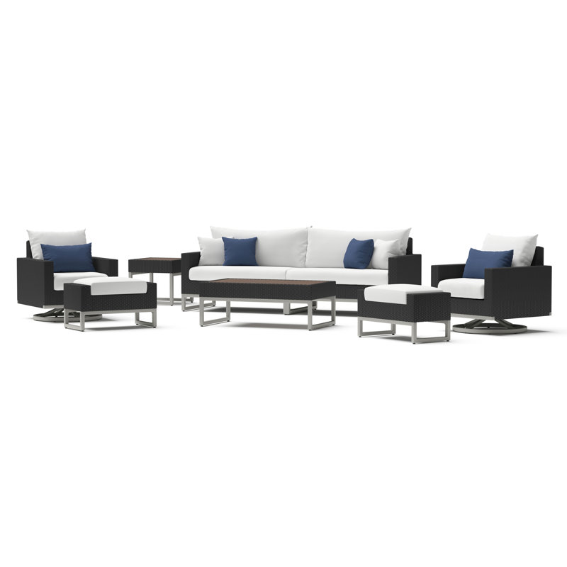 Sameko Sofa Seating Group With Sunbrella Cushion Covers, Brown, Canvas Regatta Sunbrella® Canvas