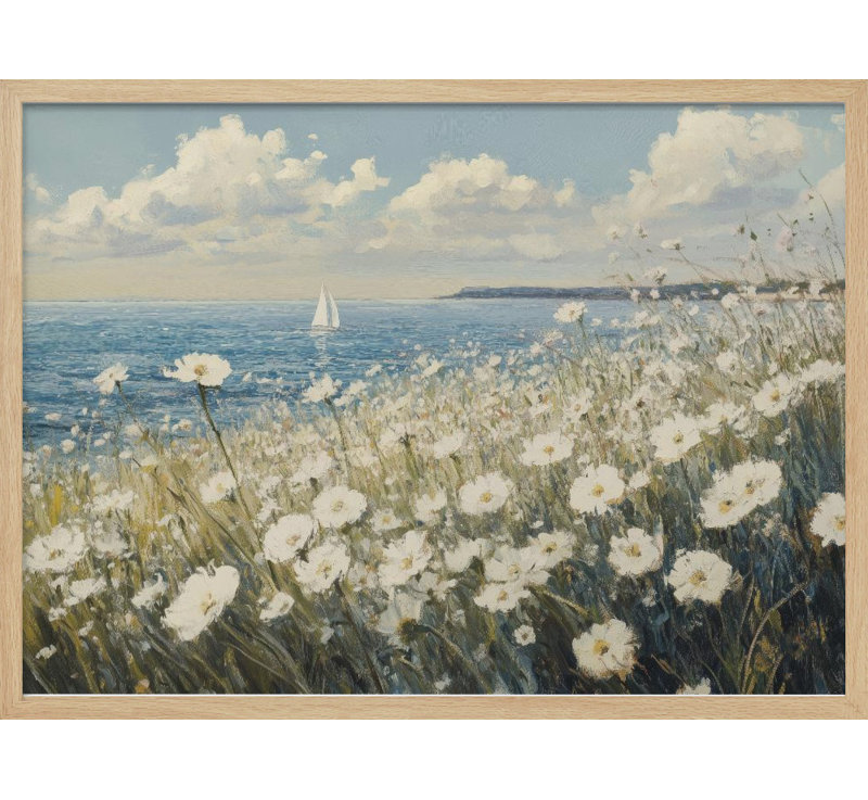«Wild Flowers Field», art mural texturé encadré, Encadrement beige, H 10 po x l 14 po