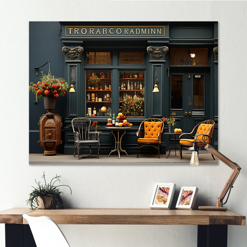 Photographie de café français - art mural France, Toile tendue, H 34 po x l 44 po x P 1,5 po