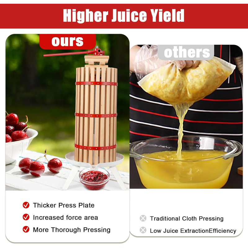 7.9 Gal Manual Fruit Wine Press, Wood Steel Fruit and Wine Press With T-Handle, Stable Triangular Structure, Wine Making Press for Outdoor, Kitchen, Manual Assembly Required