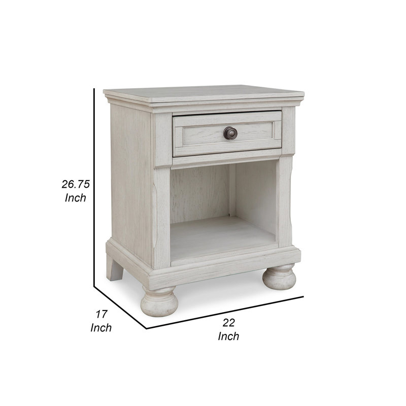 Elegant Robbinsdale Antique White 1-Drawer Nightstand with Bronze-Tone Hardware