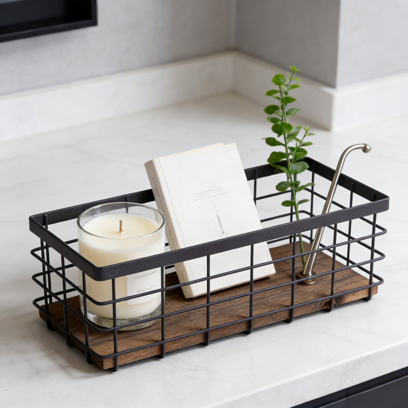Metal Wire Storage Basket With Detachable Wood Base, Versatile Organizer Bin For Kitchen, Bathroom, Pantry, Garage, And Laundry Room
