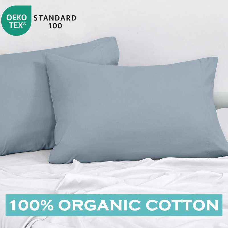 ROYALE LINENS 300 Thread Count 100% Long Staple Combed Cotton Pillowcases Set of 2 - Ultra Soft - Standard Bed Pillow Cover - 20"x26" - Breathable, Cool & Crisp Percale Pillow Case (Std, Lake Blue)