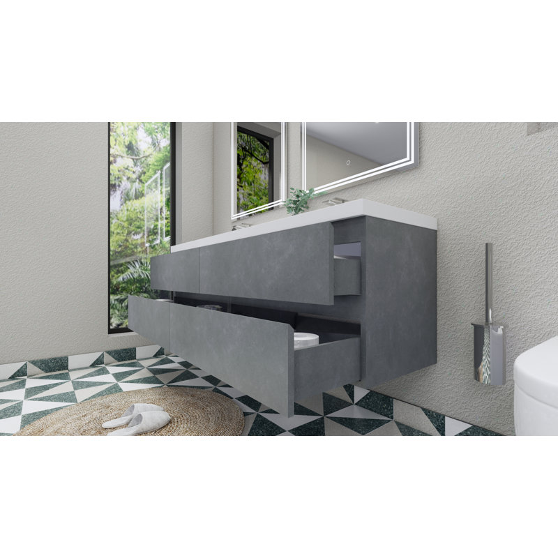 Drason Double Bathroom Vanity with Acrylic Top, Cement Gray