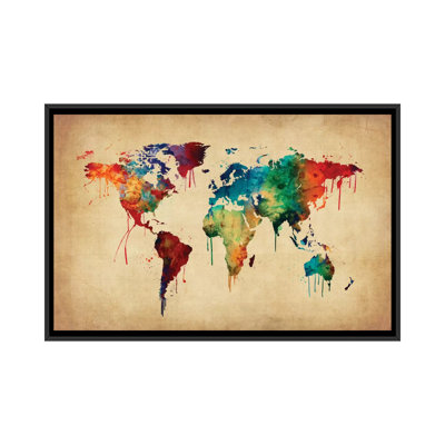 World Map Series: Dripping Effect II, impression sur toile tendue