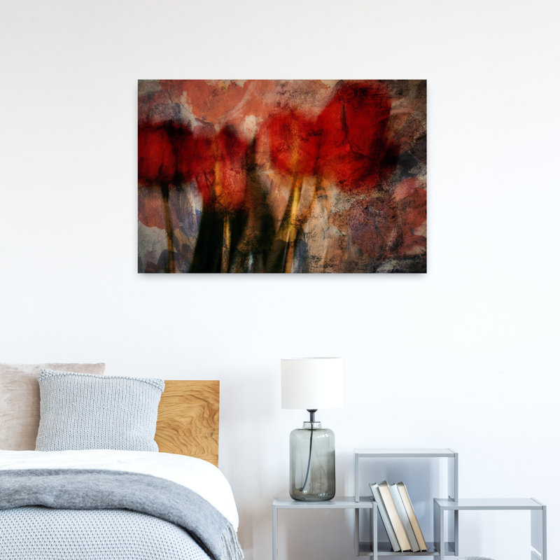 «Red Tulips», art mural contemporain abstrait, H 36 po x l 24 po