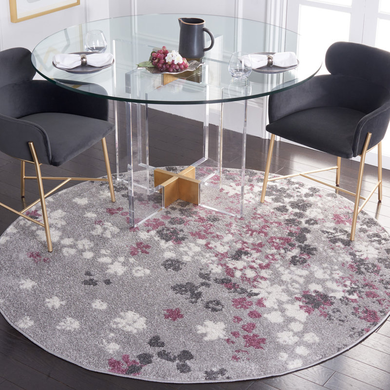 Makeba Floral Gray/Purple Area Rug, Round 6'