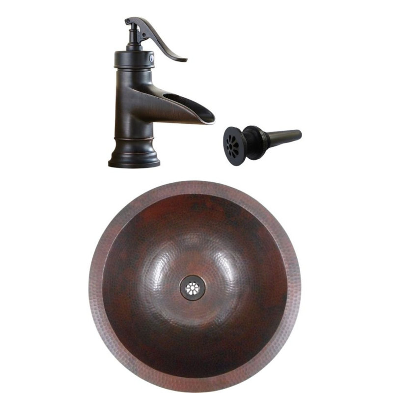 15" Round Copper Bath Sink, Pump Faucet Included
