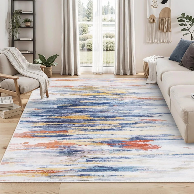 Tapis à dégradé abstrait - Tapis moderne décoloré pour le salon ou la chambre à coucher, Rectangle 5 pi x 7 pi