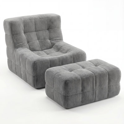 Single Lounge Chair with Ottoman, High-Resilience Foam Upholstery, Auto-Rebound Comfort, No Assembly Required 