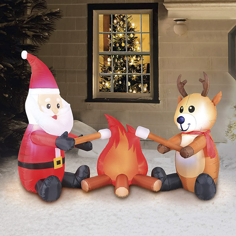 Décoration de Noël feu de camp père Noël et renne