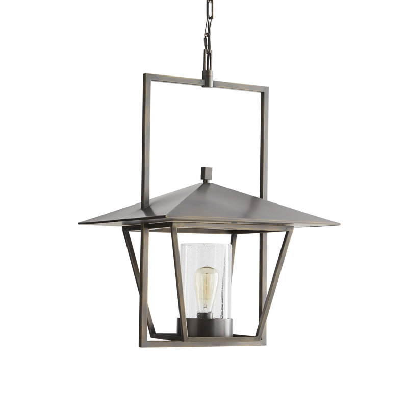 Aged Bronze Glass Indoor/Outdoor Lantern Pendant Light