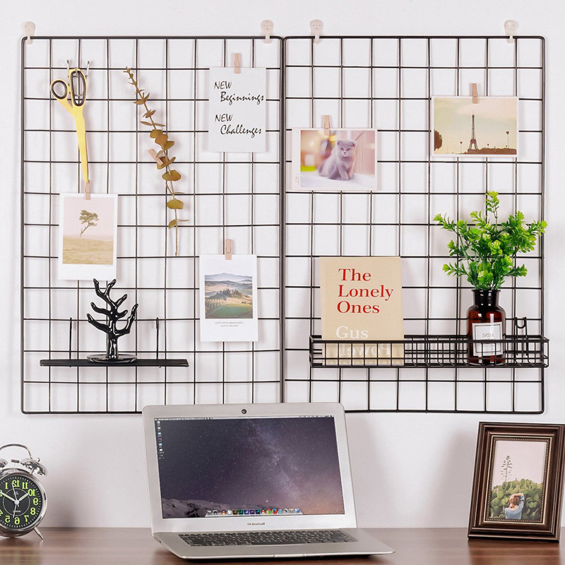 Accessoire mural décoratif en métal (2 pièces), finition noire, 19,7 po x 27,6 po x 1,2 po | Fabrication 100% métal avec 10 petits loquets | Conception élégante et fonctionnelle pour la décoration et l'organisation de la maison