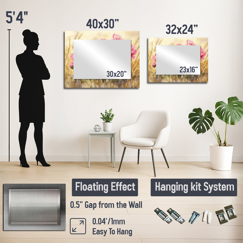 Peonies In The Wheatgrass Field I - Floral Accent Wall Mirror - Printed On Metal, 24" x 32"