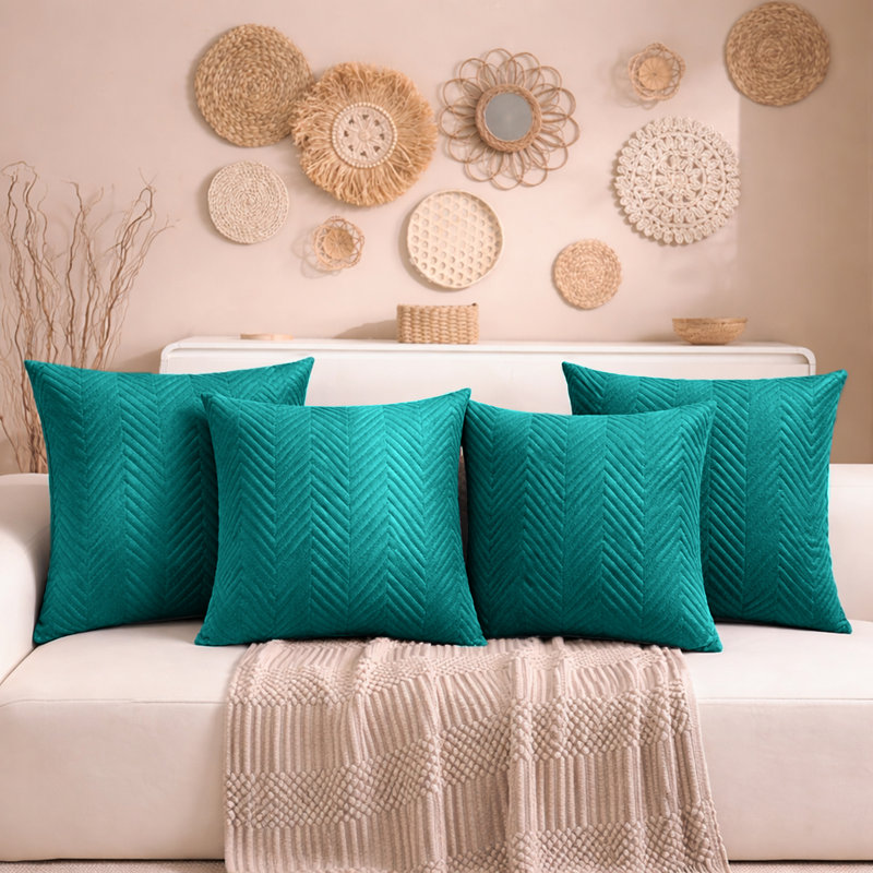 Aspire Homeware Embossed Square Velvet Cushion Cover, Emerald, Pack of 4