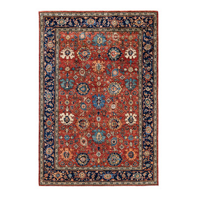 Tapis unique noué à la main Tribal - rouge, 6 pi 3 po x 9 pi 2 po