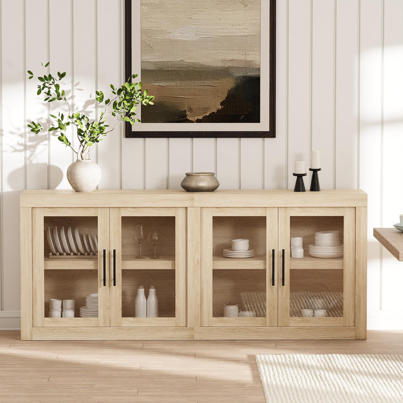 Sideboard Buffet Cabinet, Mid Century Modern Accent Cabinet with Doors, Wood Coffee Bar Media Console Credenza, Burlywood
