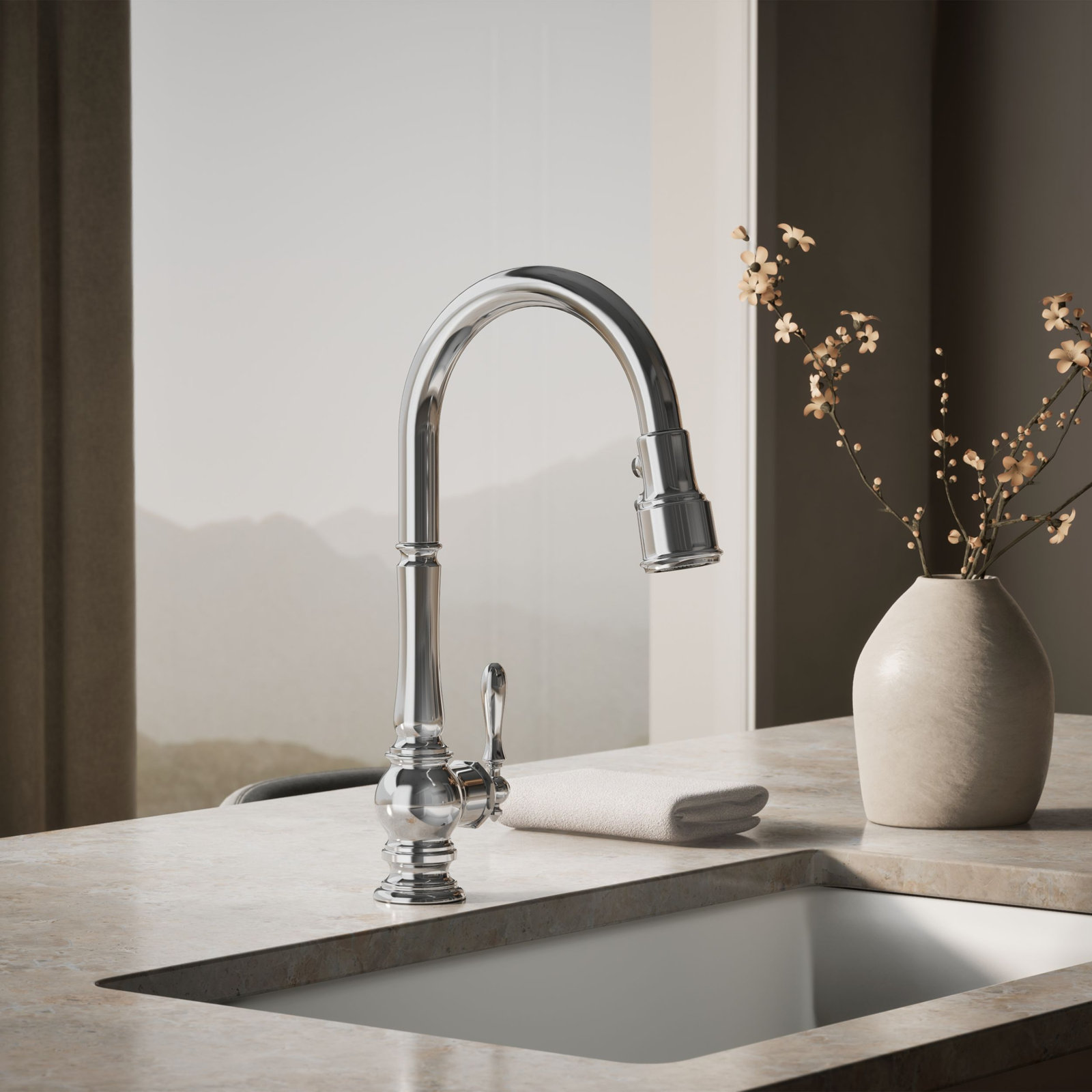 Artifacts Pull-Down Kitchen Faucet, Polished Chrome