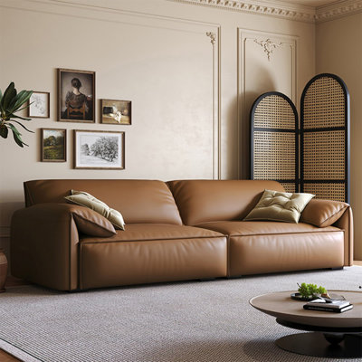 Brown Genuine Leather Modular Sofa cushion couch
