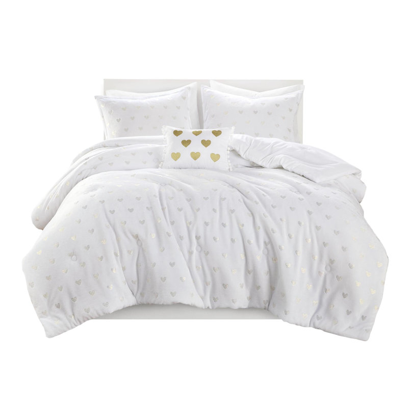 Ensemble d'édredon ultra doux en microfibre à imprimé métallique blanc / or 3 pièces