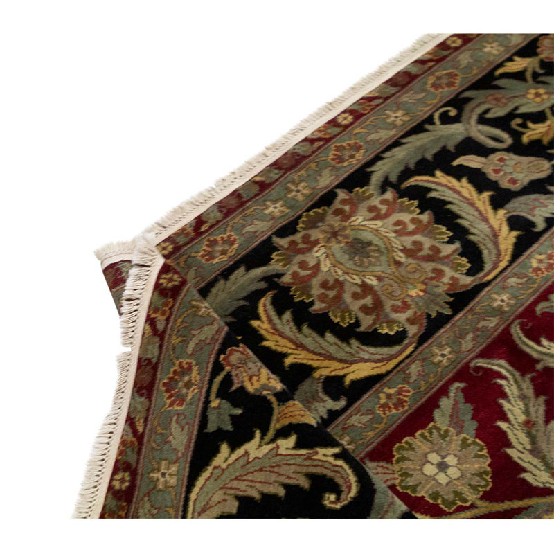 Tapis rouge / bleu / noir en laine noué à la main de conception unique 8 pi 11 po x 12 pi 1 po