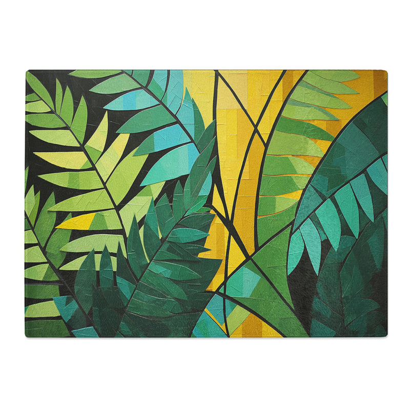 Fern Leaf Geometric  Glass Chopping Board