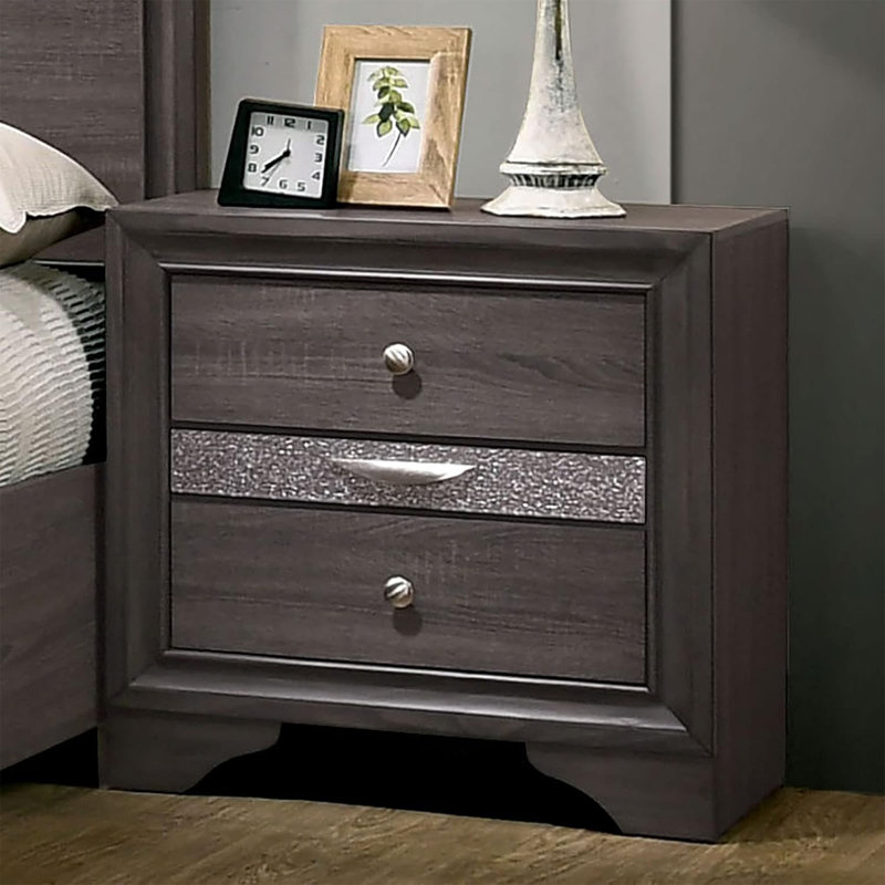Table de chevet moderne avec 2 tiroirs, Gris