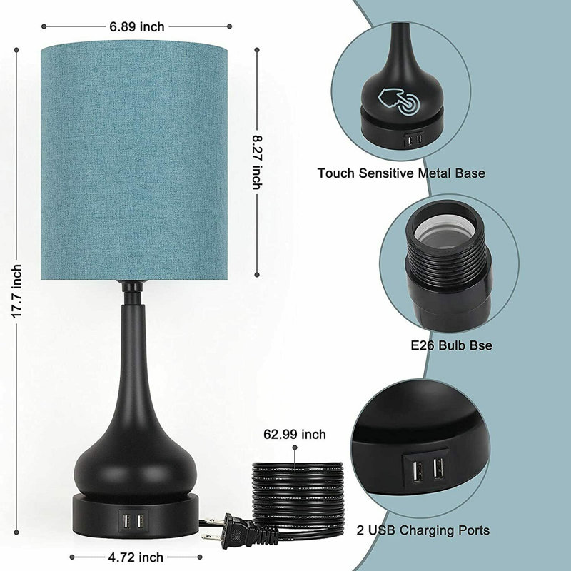 Trombetta Metal USB Lamp, Black, Blue