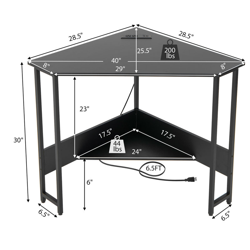 Computer Desk with Built-In Electrical Outlet, Black