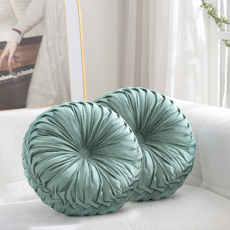 Velvet Round Throw Pillow for Couch Decor 15-Inch (Set of 2), Light Green