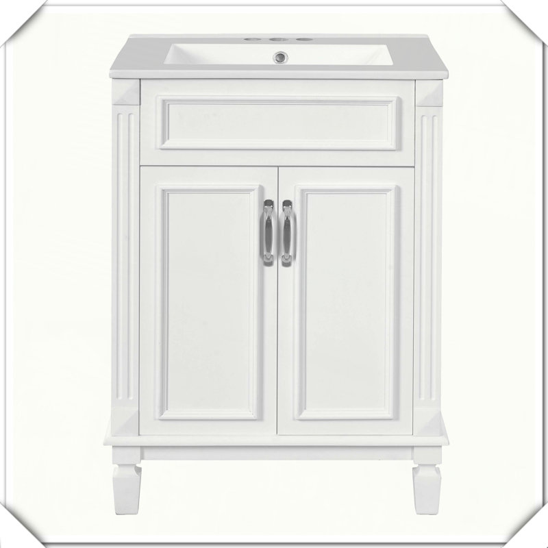 Meuble-lavabo moderne en bois massif avec lavabo supérieur et tablettes réglables, Vert