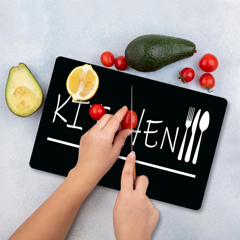 Flourish Tempered Glass Cutting Board, 7.9 x 11.8 inches | 100% Antibacterial, Easy-Clean Surface, Non-Slip Silicone Feet | Perfect for Food Prep & Serving, Durable & Stylish Kitchen Essential, Not Dishwasher Safe